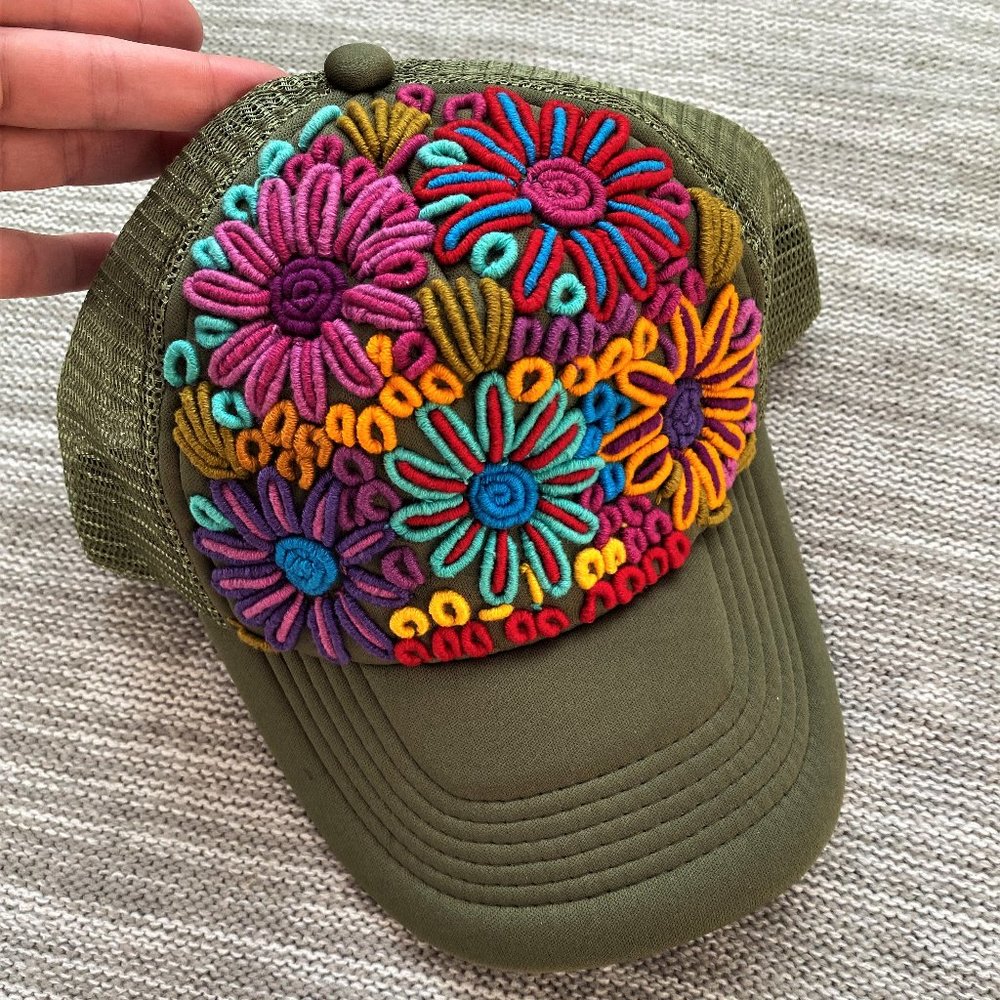 NEW Mexican Floral Embroidered Trucker Mesh Hat